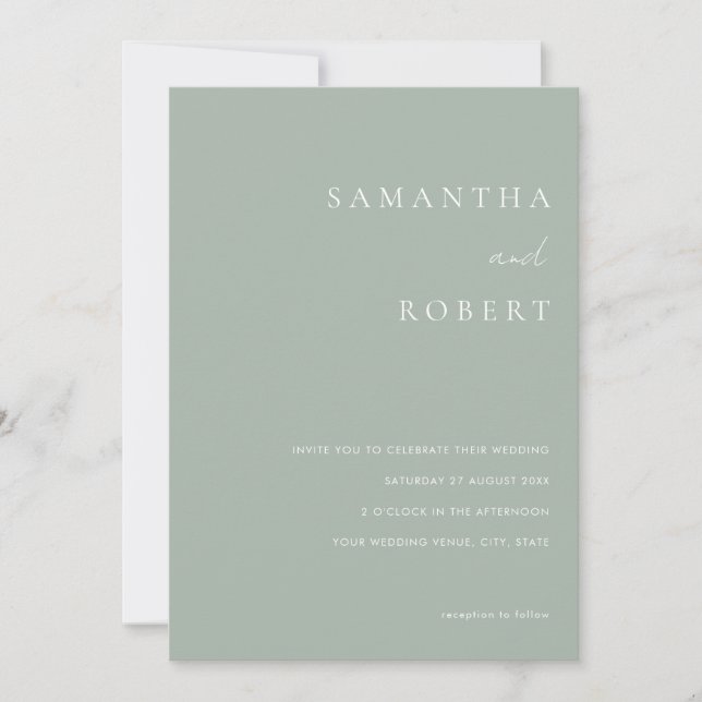 Modern Minimalist Sage Green Wedding Invitation (Front)