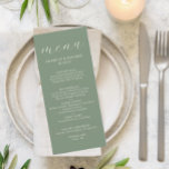 Modern Minimalist Sage Green Wedding Menu<br><div class="desc">An simple modern dinner menu card for your wedding reception for features a classic sage green card with cream typography. Personalise with your names and wedding date. Would also be appropriate for an anniversary,  birthday or elegant dinner party.</div>