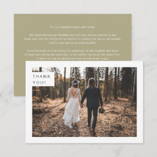 Modern Minimalist Sage Green Wedding Photo Thank You Card