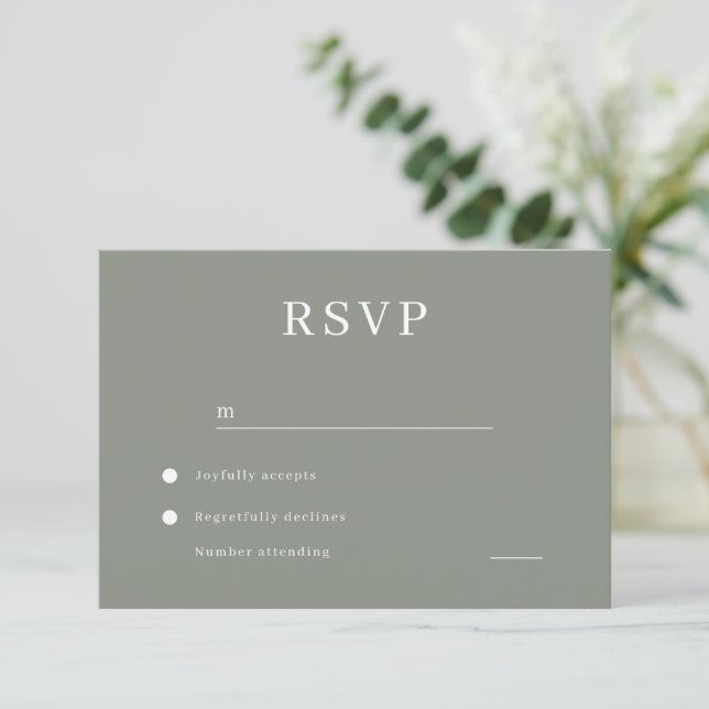 Modern Minimalist Sage Green Wedding RSVP Card (Standing Front)