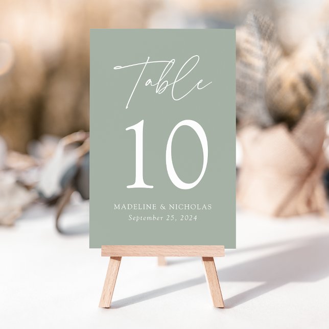 Modern Minimalist Sage Green Wedding Table Number (Creator Uploaded)