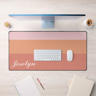 Modern Minimalist Salmon Peach Custom Name Elegant Desk Mat