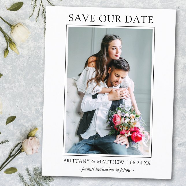 Modern Minimalist Save Our Date Couple Photo Postcard (Customize to change text size or text style.)
