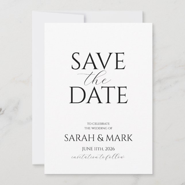 Modern Minimalist Save the Date Card  (Front)