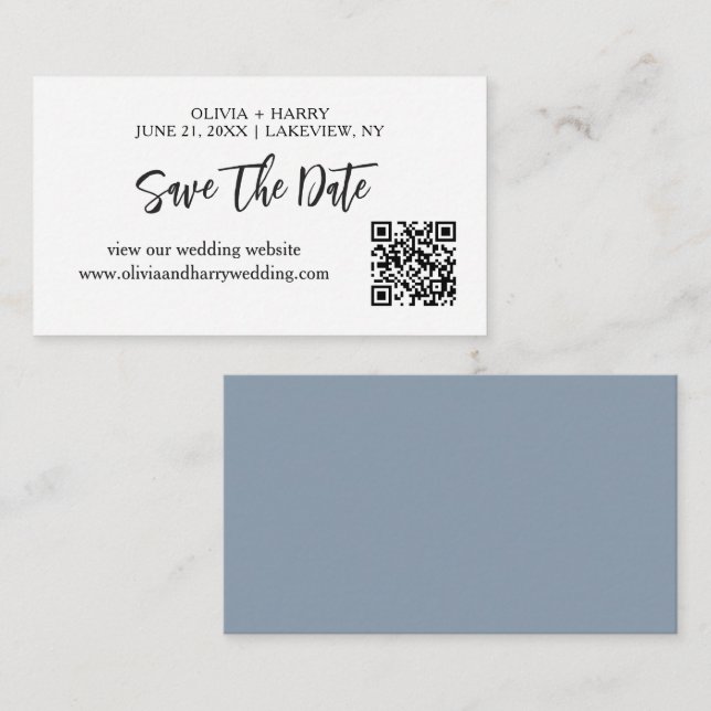 Modern Minimalist Save The Date Card | QR Code  (Front/Back)