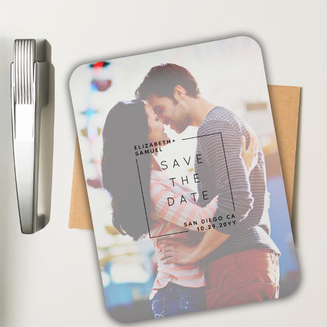 Modern Minimalist Save the Date Photo White Magnet (Creator Uploaded)