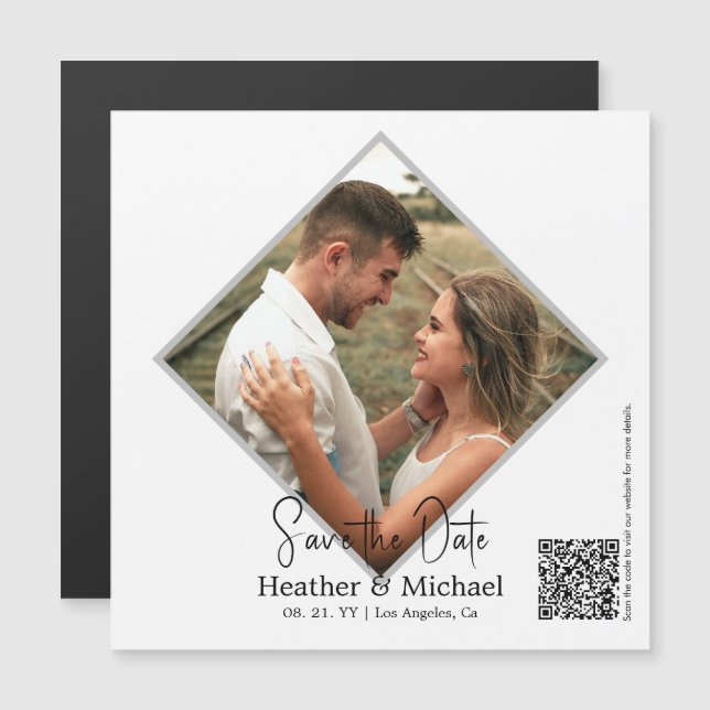 Modern Minimalist Save The Date QR Code Wedding Magnetic Invitation (Front/Back)