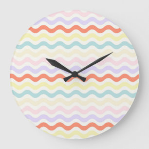 Modern Minimalist Scalloped Pastel Waves Linear Large Clock