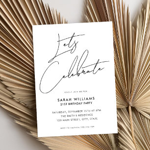 Modern Minimalist Script 21st Birthday Invitation