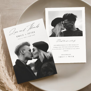 Modern Minimalist Script 2 Photo Wedding Thank You Card
