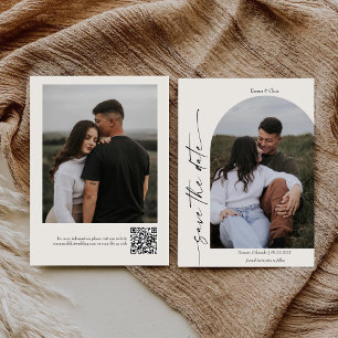 Modern Minimalist Script 2 Sides Photos Wedding  Save The Date