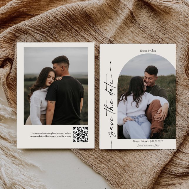 Modern Minimalist Script 2 Sides Photos Wedding  Save The Date (Creator Uploaded)