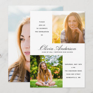 Modern Minimalist Script 3 Photo Graduation Party