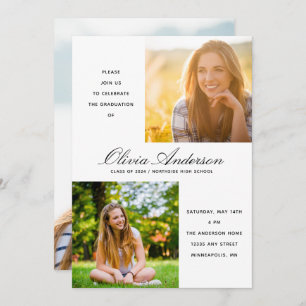 Modern Minimalist Script 3 Photo Graduation Party