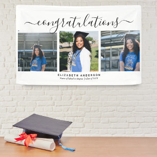 Modern Minimalist Script 3 Photo Graduation Party Banner