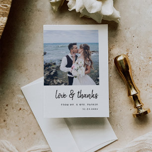 Modern Minimalist Script and Two Photos Wedding Thank You Card