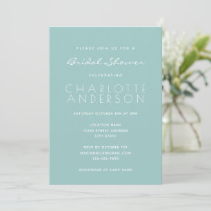 Modern Minimalist Script Aqua Bridal Shower  Invitation
