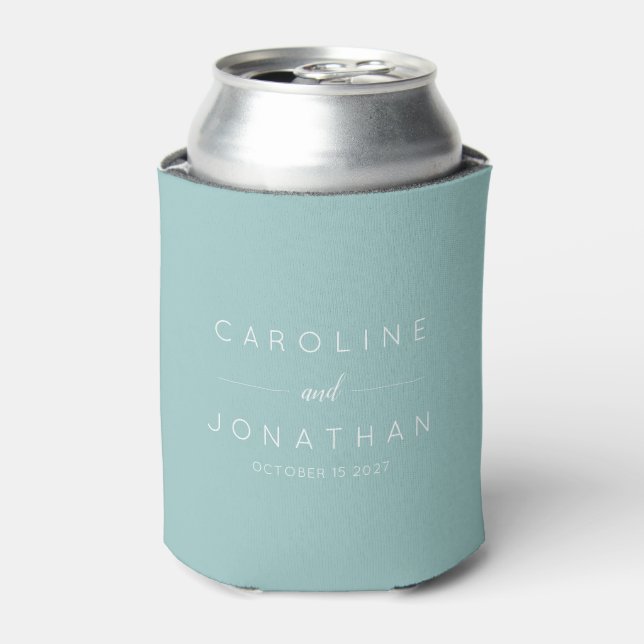 Modern Minimalist Script Aqua Custom Wedding  Can Cooler (Can Front)
