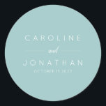 Modern Minimalist Script Aqua Custom Wedding Classic Round Sticker<br><div class="desc">Modern Minimalist Script Purple Aqua Blue Custom Wedding Classic Round Sticker</div>