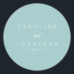 Modern Minimalist Script Aqua Custom Wedding Classic Round Sticker<br><div class="desc">Modern Minimalist Script Purple Aqua Blue Custom Wedding Classic Round Sticker</div>