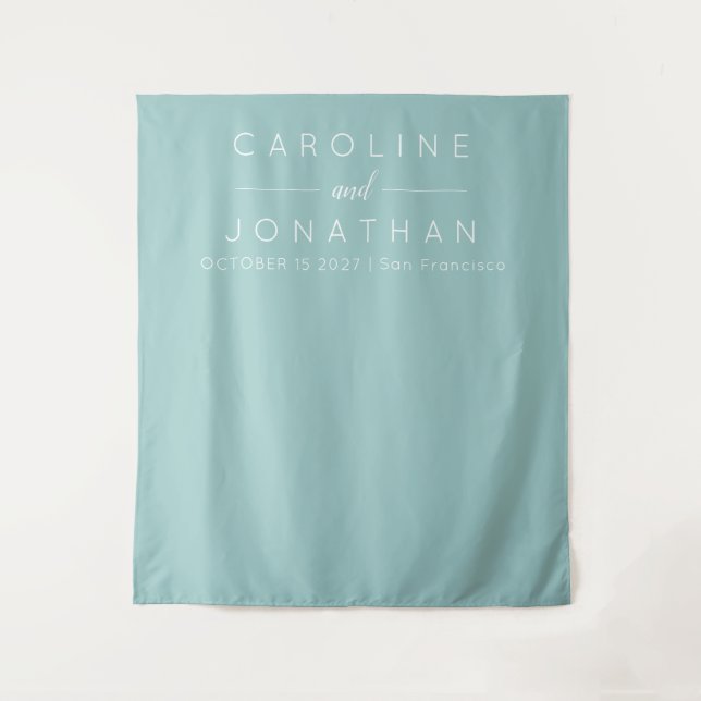 Modern Minimalist Script Aqua Custom Wedding  Tapestry (Front)