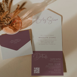 Modern Minimalist Script Baby Shower All In One Invitation