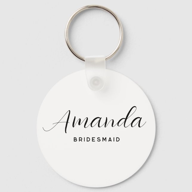 Modern Minimalist Script Bachelorette Bridesmaid Key Ring (Front)