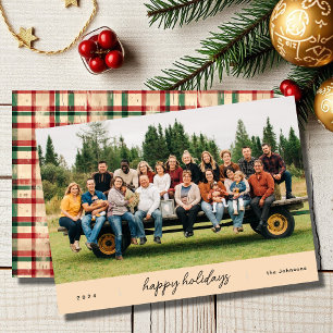 Modern Minimalist Script Beige Christmas Holiday Card