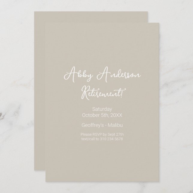Modern Minimalist Script | Beige Retirement Invitation (Front/Back)