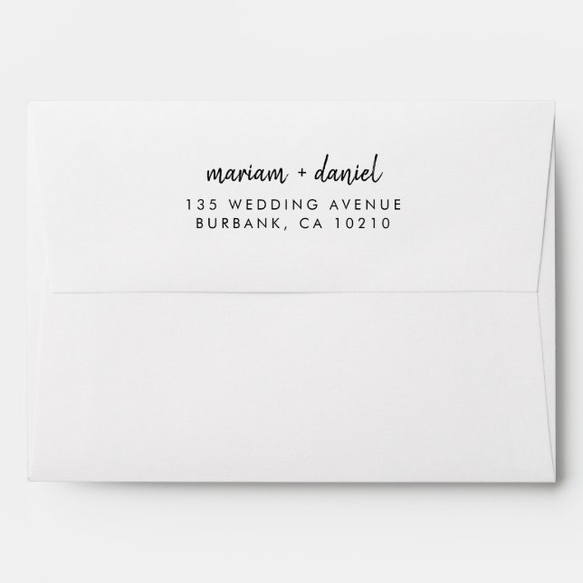 Modern Minimalist Script Black and White Wedding Envelope (Back (Top Flap))