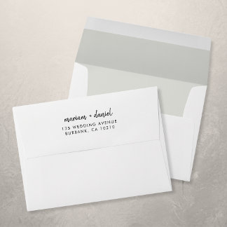 Modern Minimalist Script Black and White Wedding Envelope