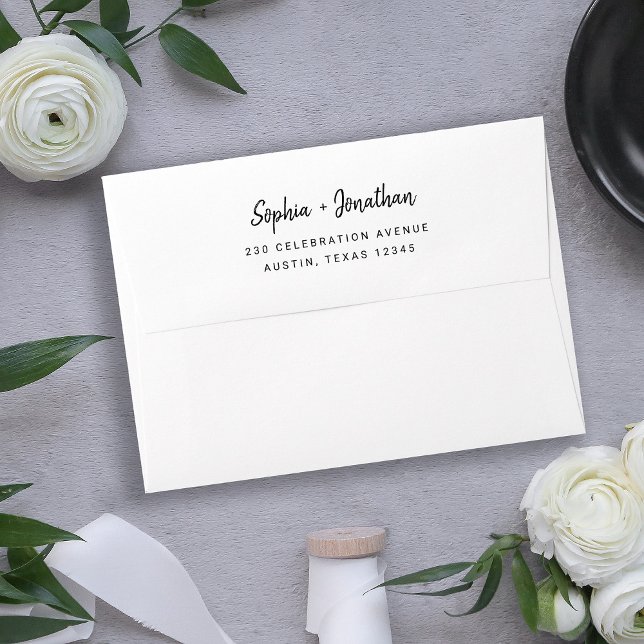 Modern Minimalist Script | Black and White Wedding Envelope (Creator Uploaded)