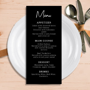 Modern Minimalist Script Black and White Wedding Menu