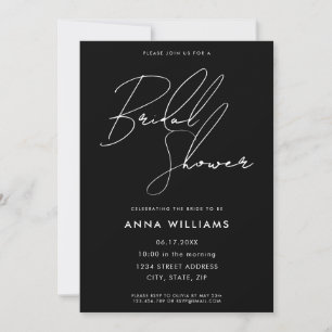 Modern Minimalist Script Black Bridal Shower Invitation