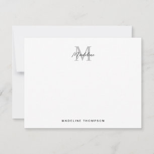 Modern Minimalist Script Black Grey Monogram Card