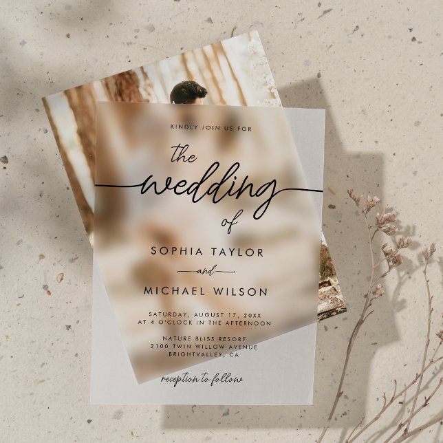 Modern Minimalist Script Black Wedding Acrylic Invitations (Creator Uploaded)