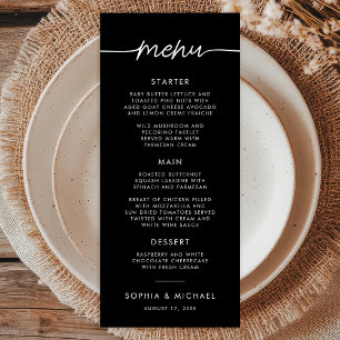 Modern Minimalist Script Black Wedding Menu