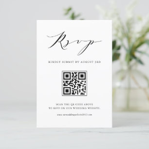 Modern Minimalist Script Black Wedding QR Code RSVP Card