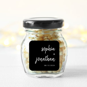 Modern Minimalist Script Black Wedding Square Sticker