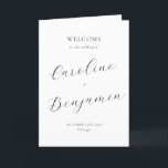 Modern Minimalist Script Black White Wedding Fold Program<br><div class="desc">Welcome guests to your wedding day with this beautifully designed folded program that combines simplicity and sophistication. The elegant cover features customisable names and event details in graceful typography, while the inside includes a preformatted template to outline your ceremony and wedding party details. The back is thoughtfully designed with a...</div>