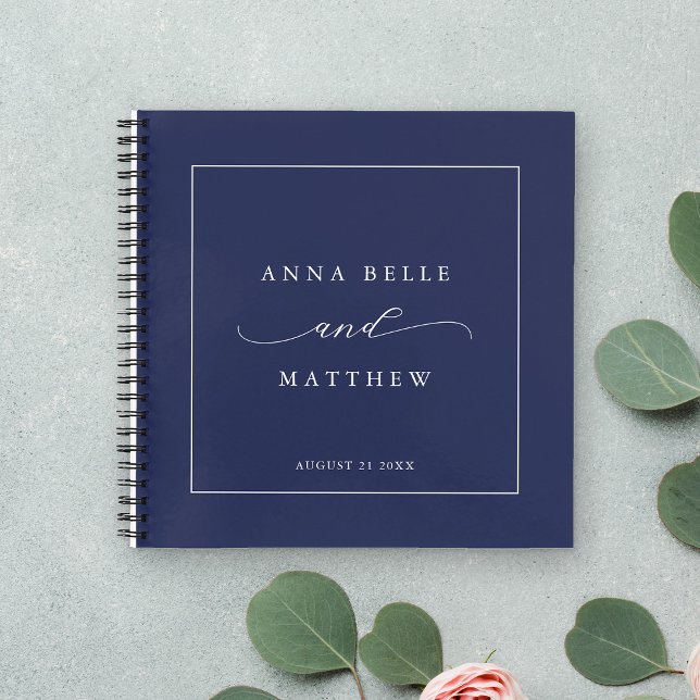 Modern Minimalist Script  Blue Wedding Guest Chic Notebook (Creator Uploaded)