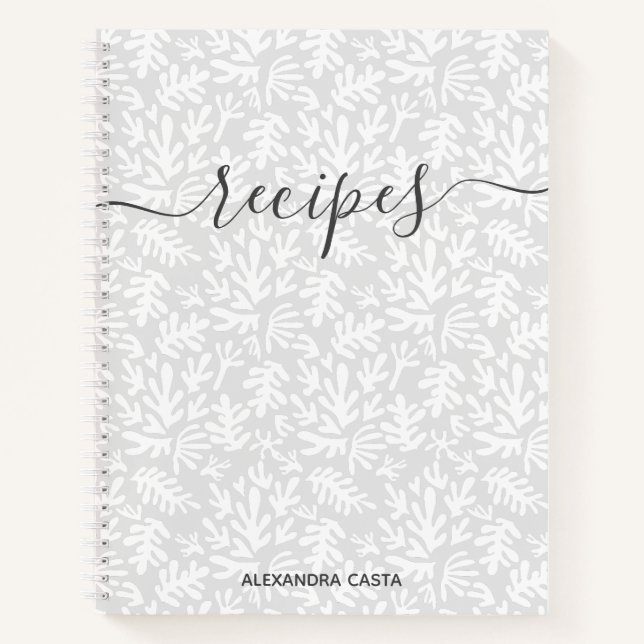 Modern Minimalist Script Botanical Custom Recipe Notebook (Front)