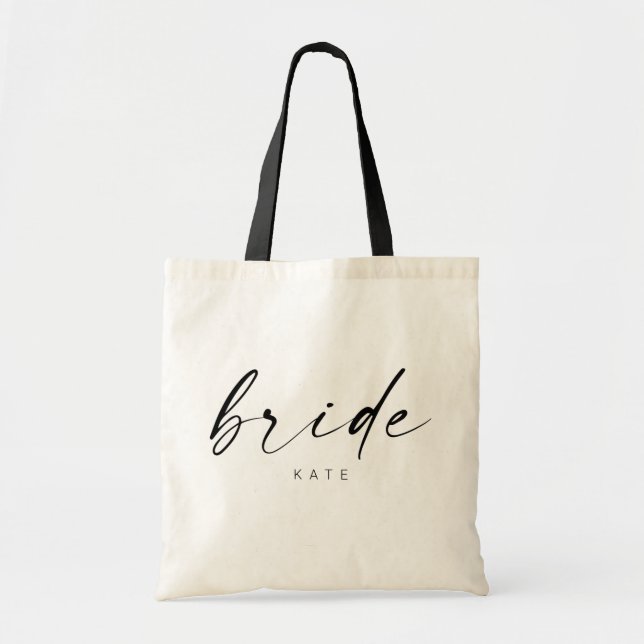 Modern Minimalist Script Bride Tote Bag (Front)