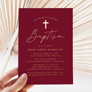 Modern Minimalist Script Burgundy Baptism