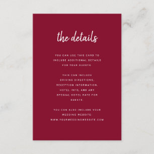 Modern Minimalist Script   Burgundy Guest Details Enclosure Card