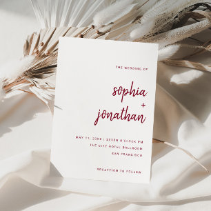 Modern Minimalist Script Burgundy Wedding Invitation