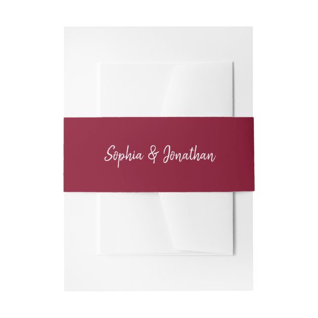 Modern Minimalist Script | Burgundy Wedding Invitation Belly Band (Front Example)