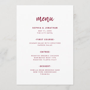 Modern Minimalist Script Burgundy Wedding Menu