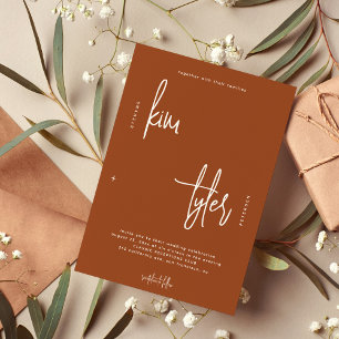 Modern minimalist script burnt orange wedding invitation