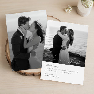 Modern Minimalist Script Calligraphy Photo Wedding Thank You Card